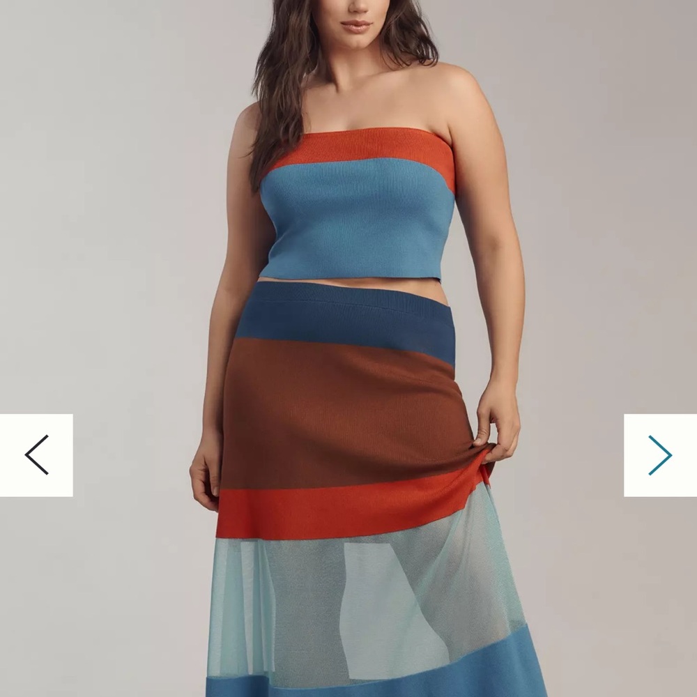 Anthropologie Orange and Blue Maxi Skirt A-Line Resort Wear